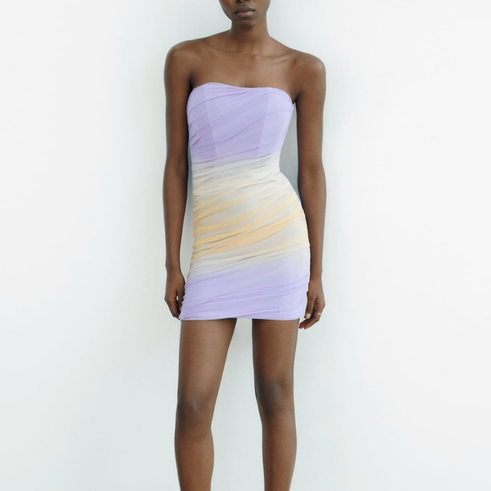 Zara limited edition strapless tulle lilac mini dress